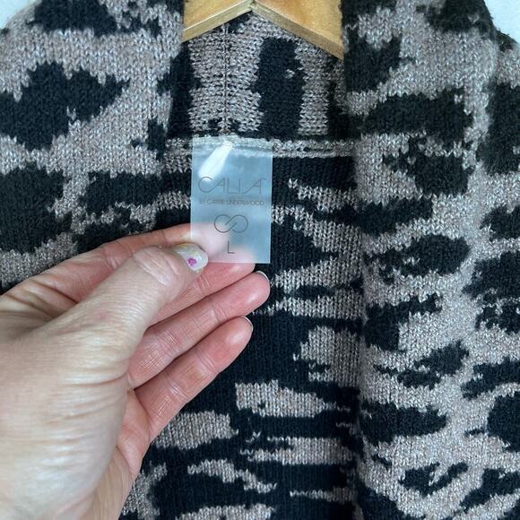 Calia Carrie Underwood Purple Black Leopard Print Large Open Front Sweater-Large - Picture 3 of 3